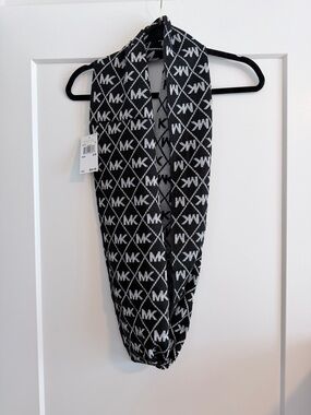 Michael Kors Black and Gray MK Logo Infinity Scarf